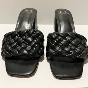 Black Marc Fisher leather stack heel sandal 7